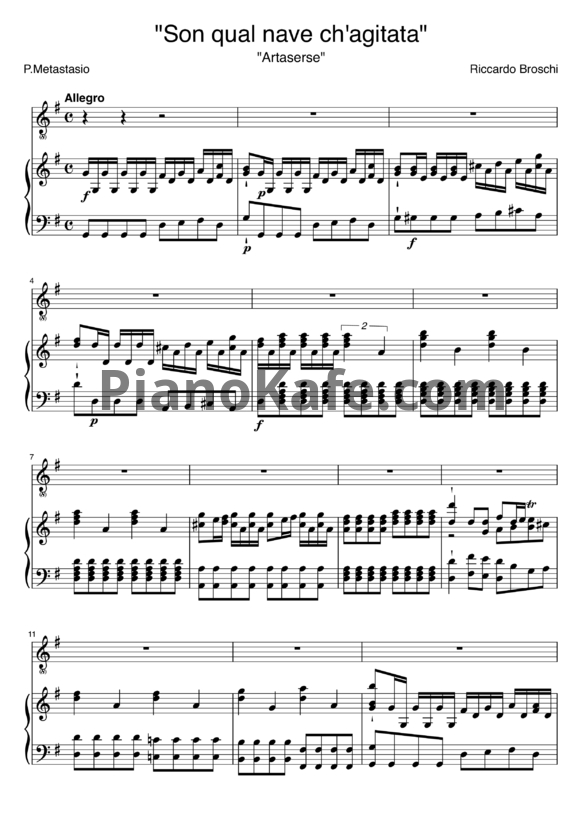 Ноты Riccardo Broschi - Son qual nave ch'agitata - PianoKafe.com