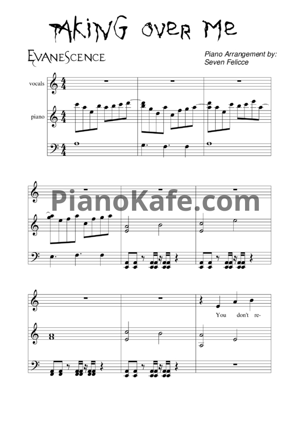 Ноты Evanescence - Taking over me - PianoKafe.com
