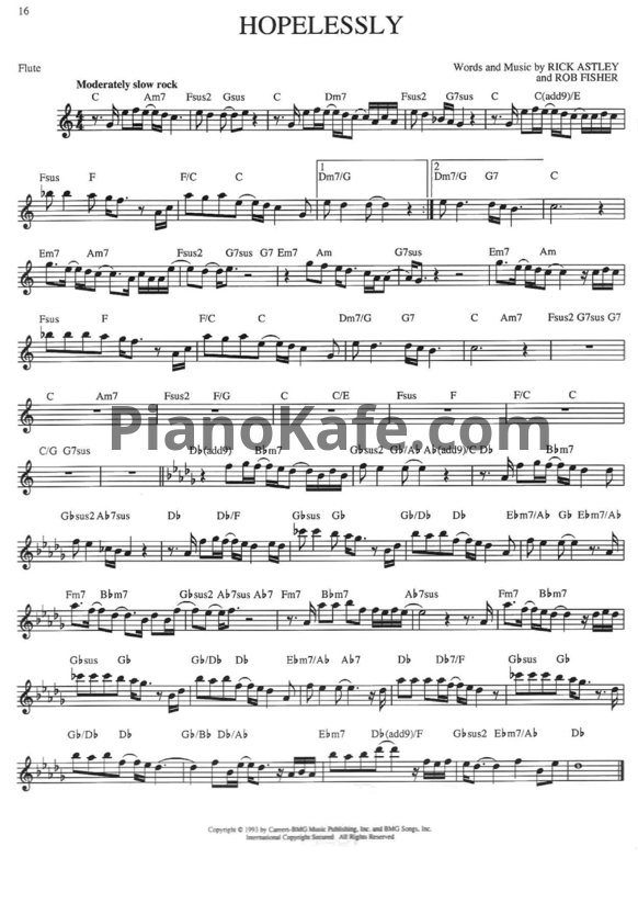 Ноты Rick Astley - Hopelessly (Переложение для флейты) - PianoKafe.com