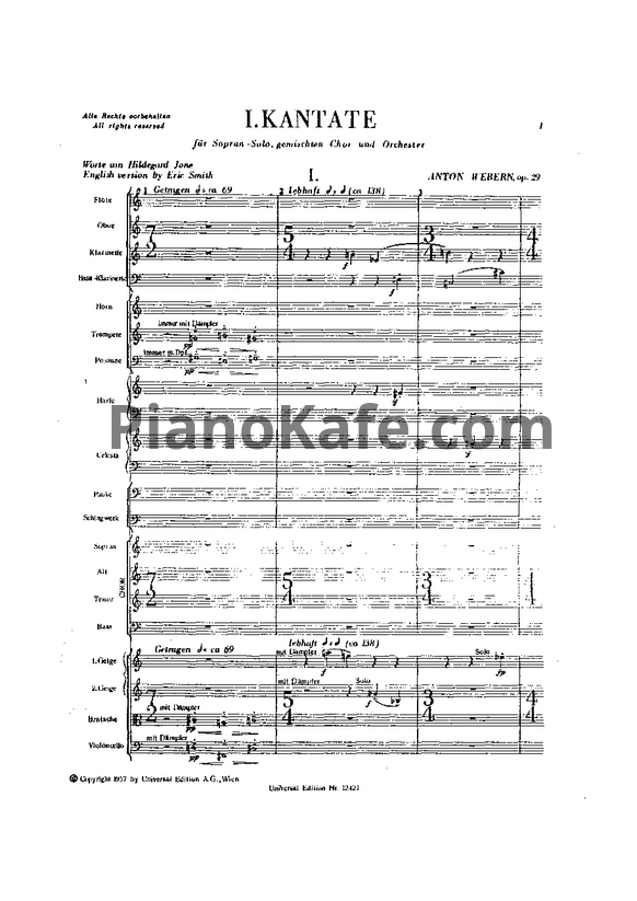 Ноты Антон Веберн - Первая кантата (Op. 29) - PianoKafe.com