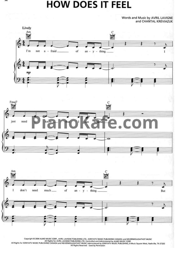 Ноты Avril Lavigne - How does it feel - PianoKafe.com