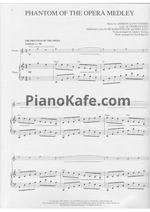 Ноты Lindsey Stirling - Phantom of the opera - PianoKafe.com