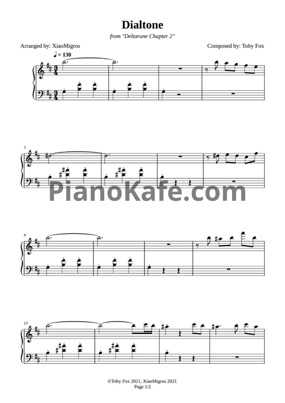 Ноты Toby Fox - Dialtone - PianoKafe.com