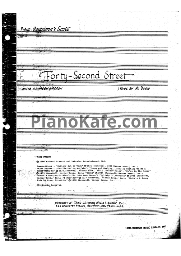 Ноты Harry Warren - 42nd Street (Книга нот) - PianoKafe.com