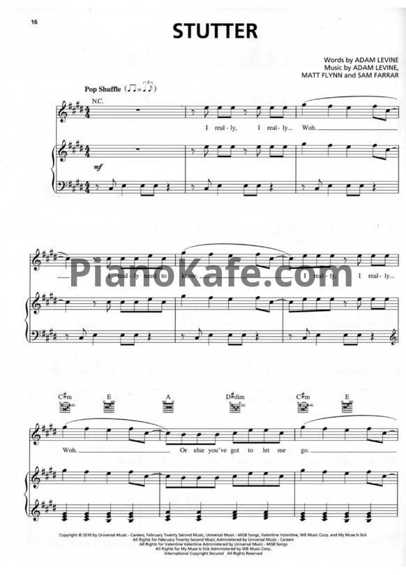 Ноты Maroon 5 - Stutter (Версия 2) - PianoKafe.com