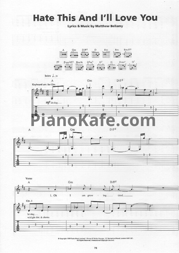 Ноты Muse - Hate this and I'll love you - PianoKafe.com