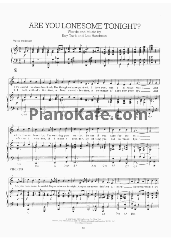 Ноты Elvis Presley - Are you lonesome tonight? - PianoKafe.com