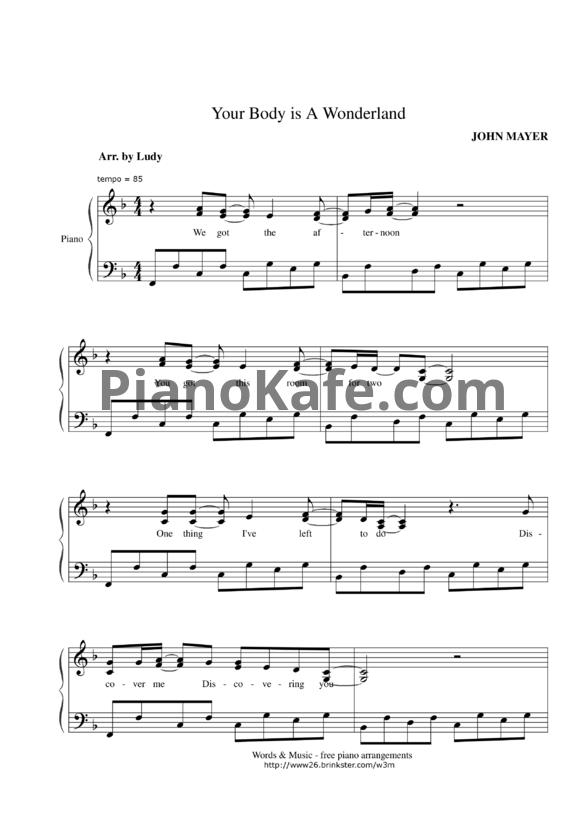 Ноты John Mayer - Your body is a wonderland - PianoKafe.com