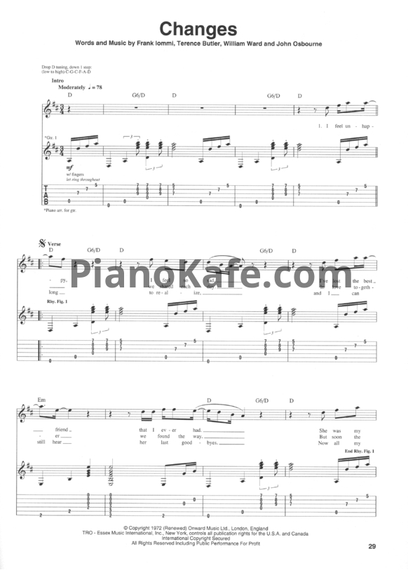 Ноты Black Sabbath - Changes (Guitar tabs & Voice) - PianoKafe.com