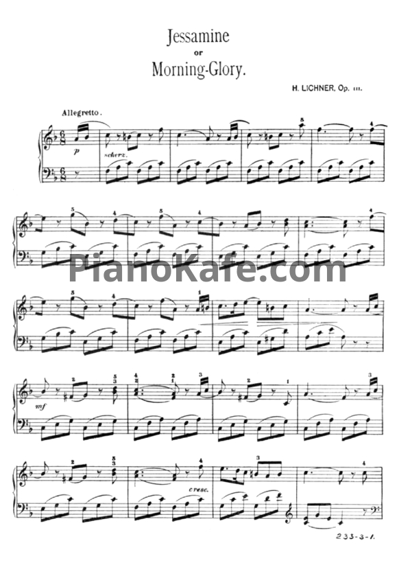 Ноты Генрих Лихнер - Jessamine (Morning-Glory) Op. 111 №6 - PianoKafe.com