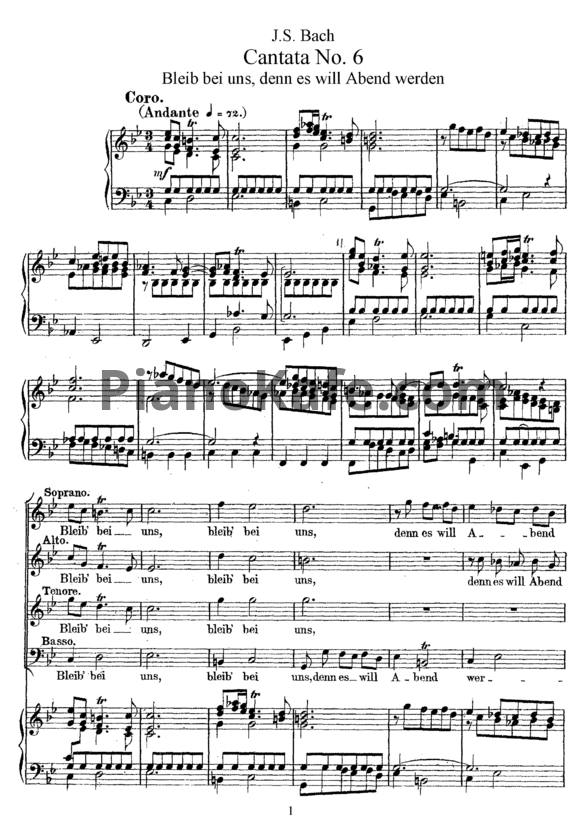 Ноты И. Бах - Кантата №6 "Bleib bei uns, denn es will Abend werden" (BWV 6) - PianoKafe.com