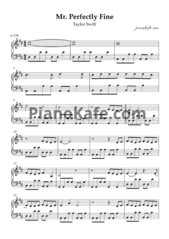 Ноты Taylor Swift - Mr. Perfectly Fine - PianoKafe.com