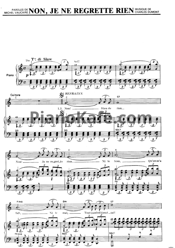 Ноты Edith Piaf - Non, Je ne regrette rien - PianoKafe.com