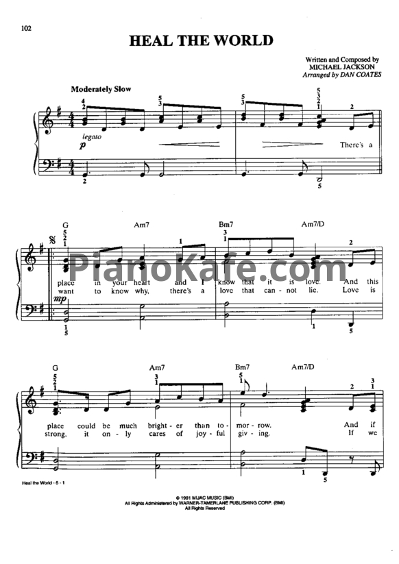 Ноты Michael Jackson - Heal the world (Версия 2) - PianoKafe.com