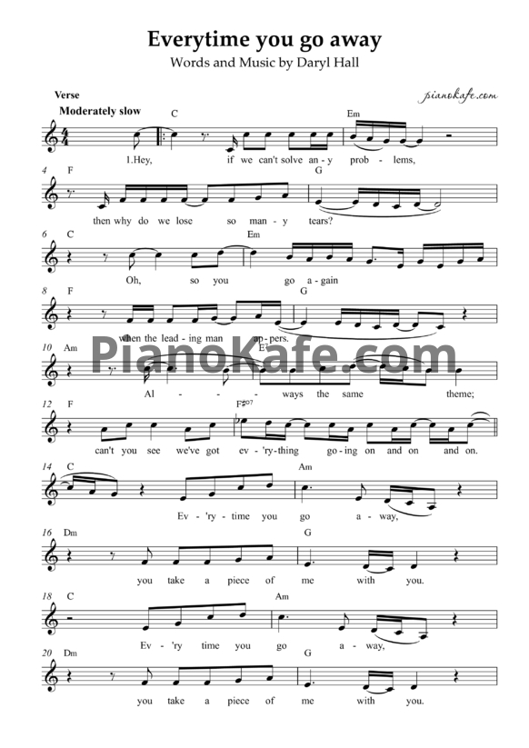 Ноты Paul Young - Everytime you go away - PianoKafe.com