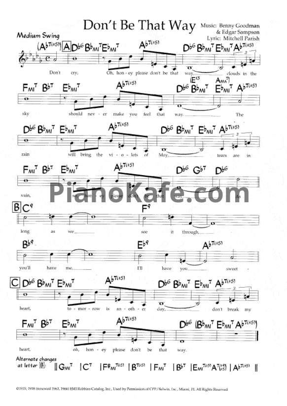Ноты Benny Goodman - Don't be that way - PianoKafe.com