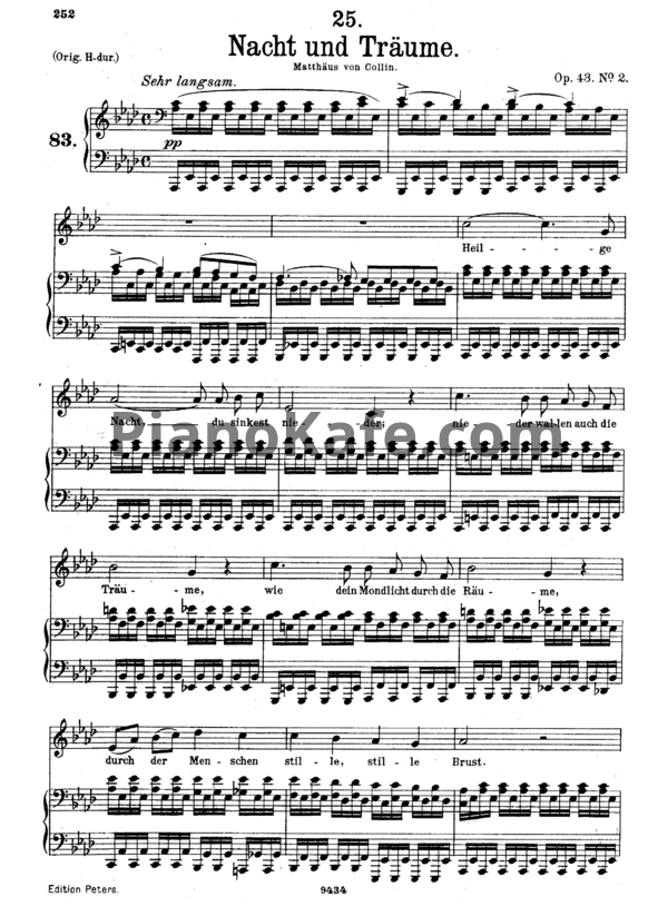Ноты Франц Шуберт - Nacht und Traume (Op. 43, №2) - PianoKafe.com