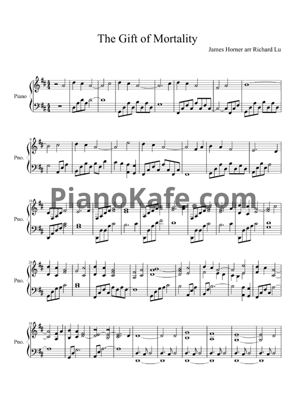 Ноты James Horner - The gift of mortality - PianoKafe.com