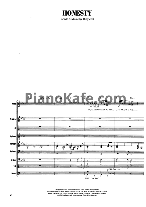 Ноты Billy Joel - Honesty (Партитура) - PianoKafe.com