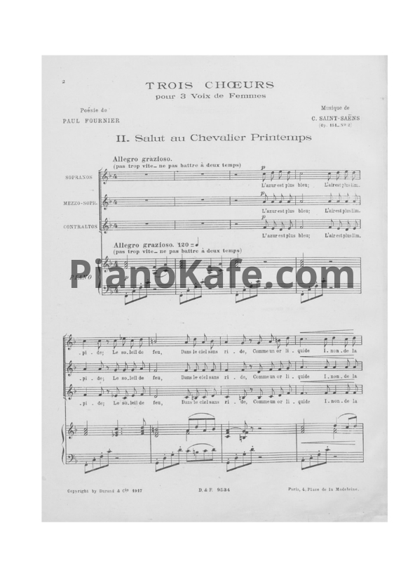 Ноты Камиль Сен-Санс - Три хора: Привет, рыцарь (Op. 151 №2) - PianoKafe.com