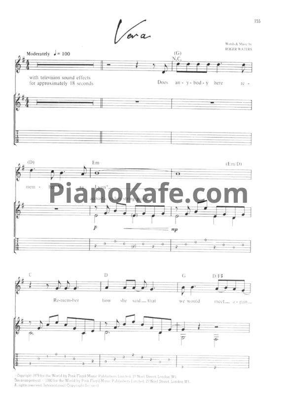 Ноты Pink Floyd - Vera (Guitar tabs) - PianoKafe.com