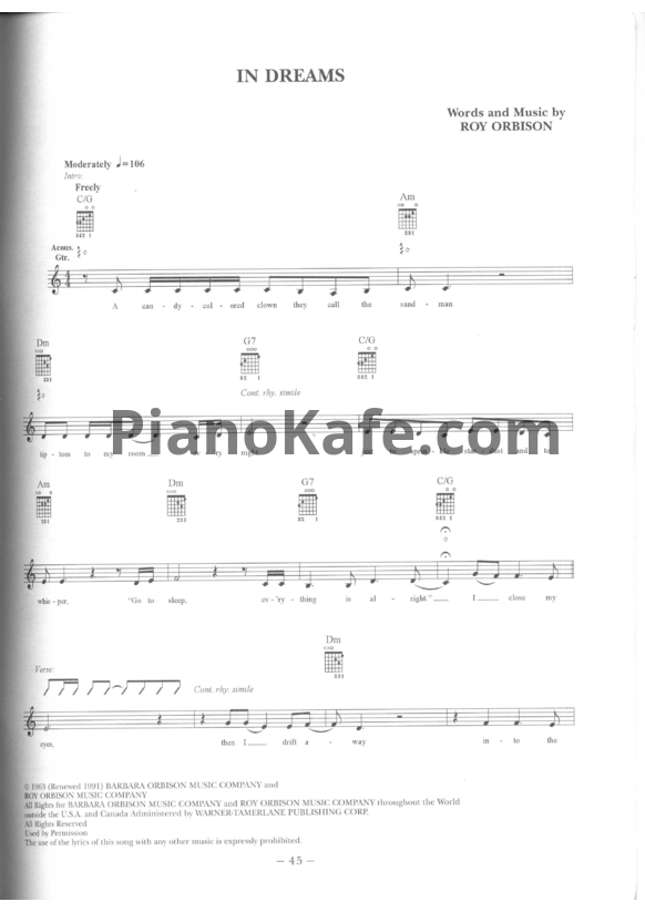 Ноты Roy Orbison - In dream - PianoKafe.com