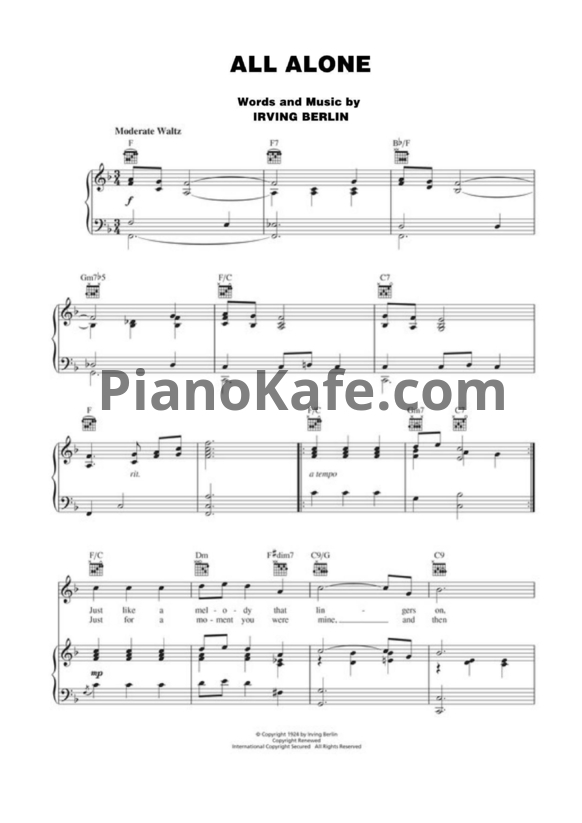 Ноты Irving Berlin - All alone - PianoKafe.com