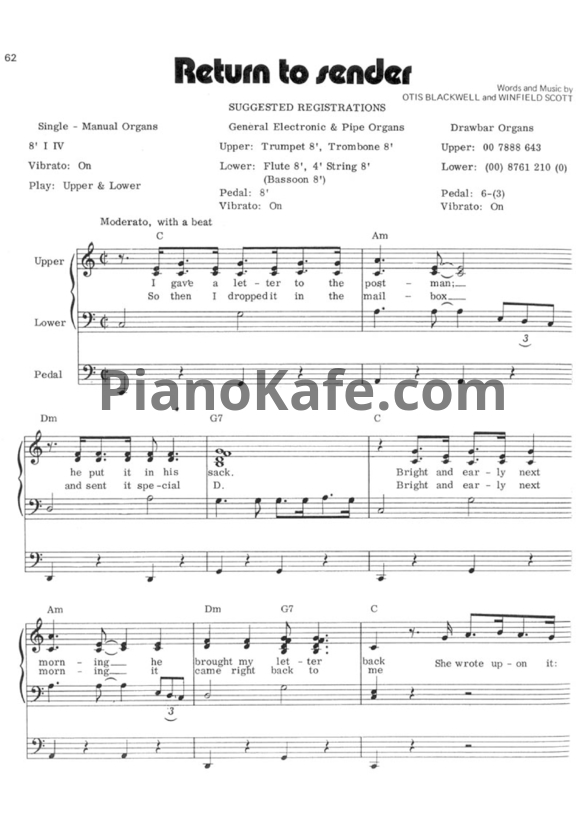 Ноты Elvis Presley - Return to sender - PianoKafe.com