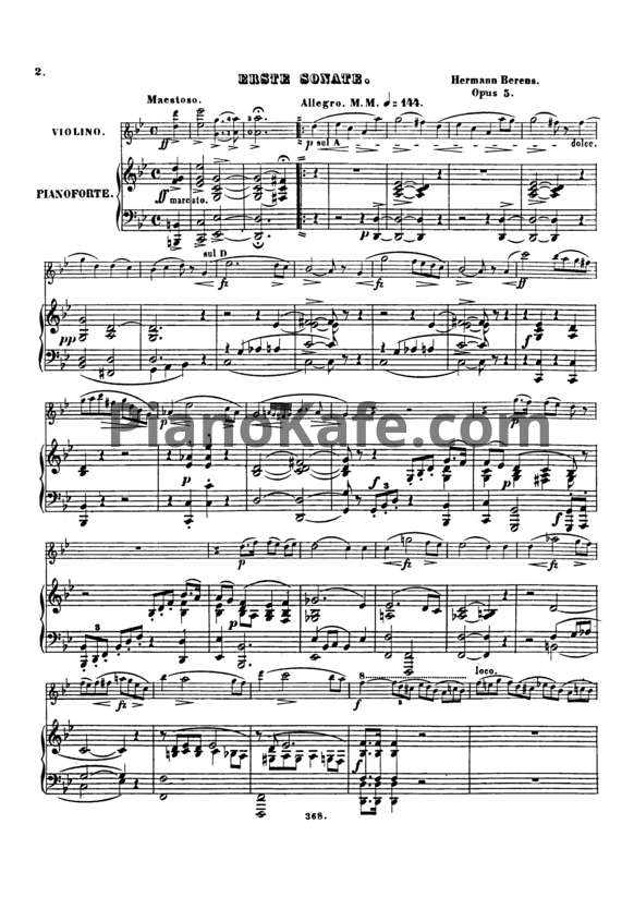 Ноты Г. Беренс - Соната (Op. 5) - PianoKafe.com