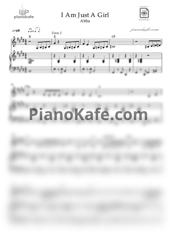 Ноты Abba - I am just a girl - PianoKafe.com