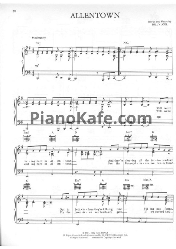 Ноты Billy Joel - Allentown (Версия 2) - PianoKafe.com