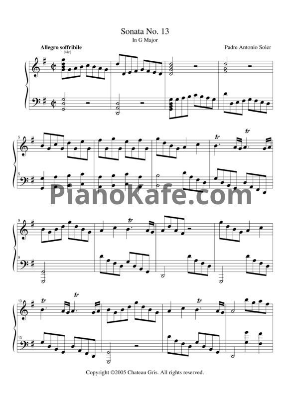 Ноты Antonio Soler - Sonata 13 in G major - PianoKafe.com