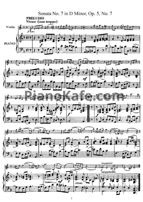 Ноты А. Корелли - Соната №7 ре минор (Op. 5, №7) - PianoKafe.com