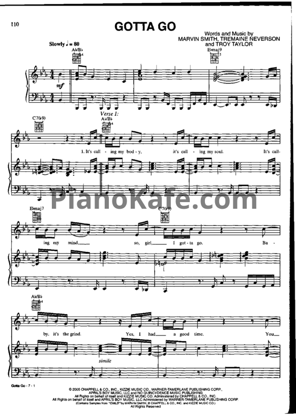 Ноты Trey Songz - Gotta go - PianoKafe.com