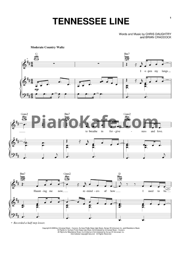 Ноты Daughtry - Tennessee line - PianoKafe.com