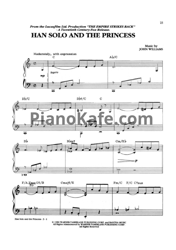 Ноты John Williams - Han solo and the princess - PianoKafe.com