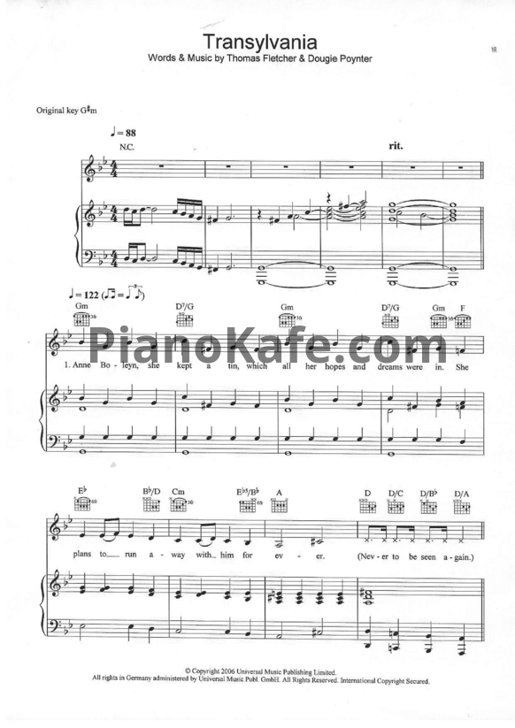 Ноты Mcfly - Transylvania - PianoKafe.com
