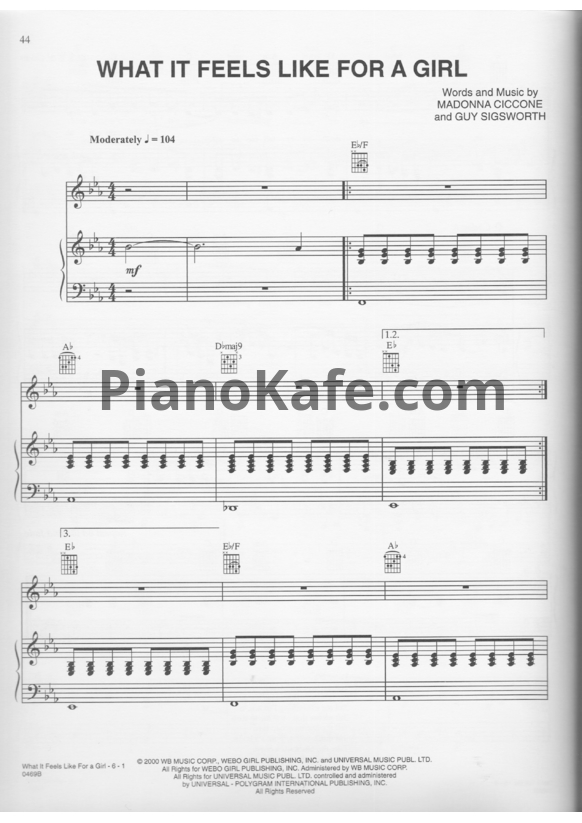 Ноты Madonna - What it feels like for a girl - PianoKafe.com