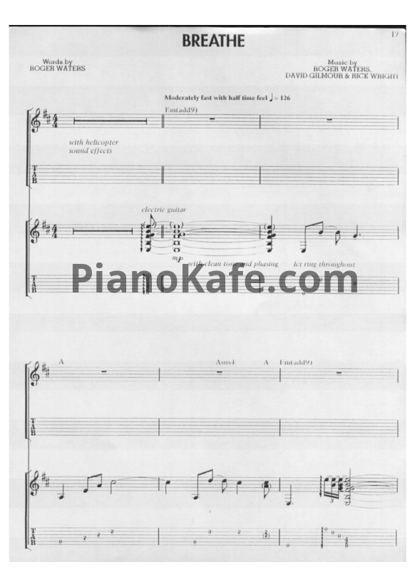 Ноты Pink Floyd - Breathe (Guitar tabs) - PianoKafe.com