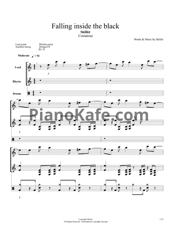 Ноты Skillet - Falling inside the black - PianoKafe.com