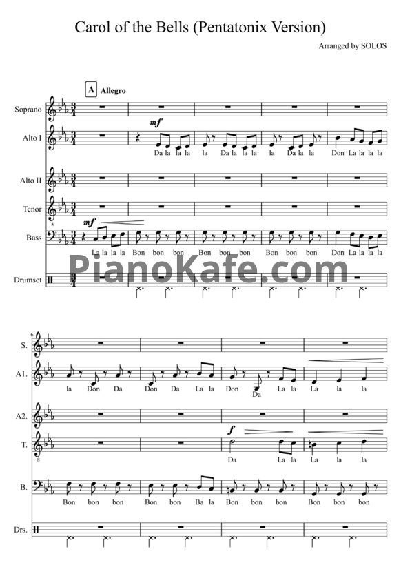 Ноты Pentatonix - Carol of the Bells - PianoKafe.com
