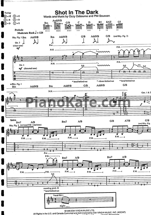 Ноты Ozzy Osbourne - Shot in the dark (Guitar Tabs & Voice) - PianoKafe.com