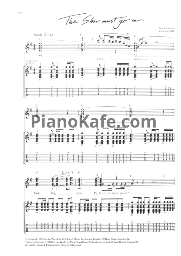 Ноты Pink Floyd - The show must go on (Guitar tabs) - PianoKafe.com