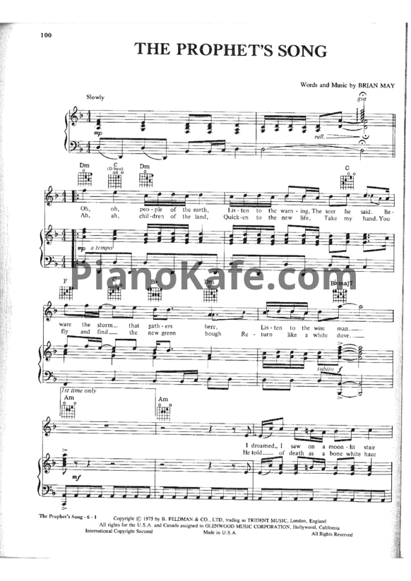 Ноты Queen - The prophet's song - PianoKafe.com