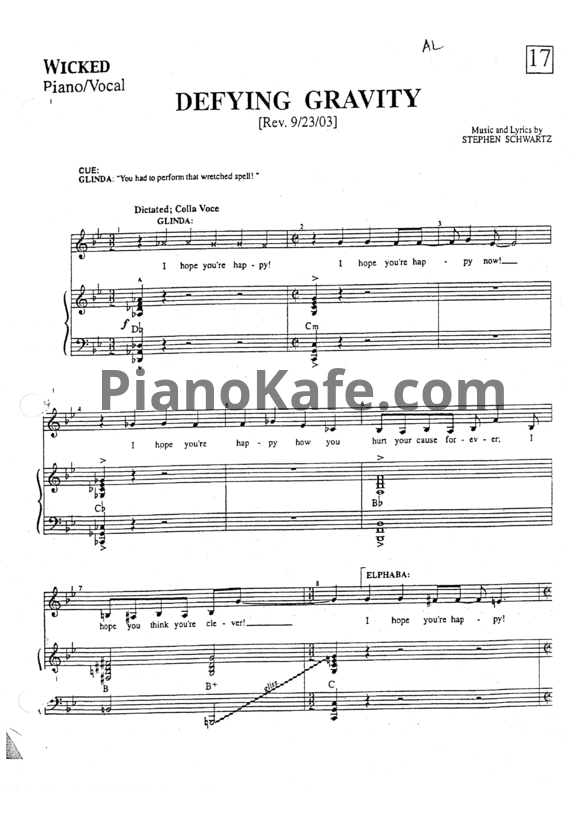 Ноты Stephen Schwartz - Defying gravity - PianoKafe.com