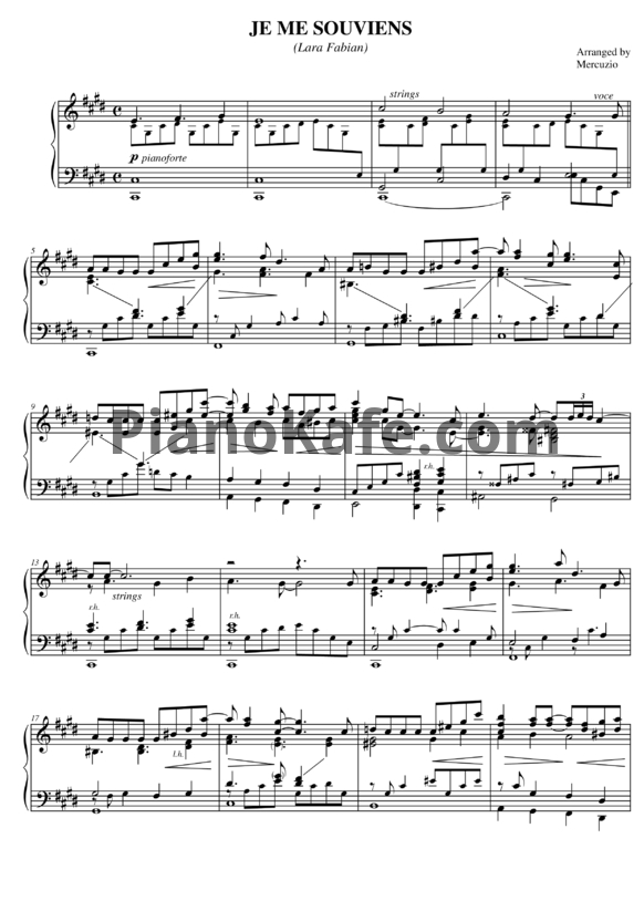 Ноты Lara Fabian - Je me souviens - PianoKafe.com