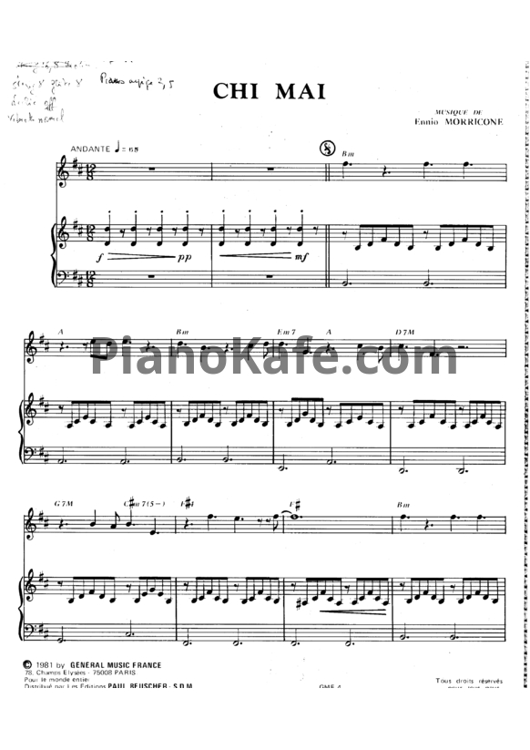 Ноты Ennio Morricone - Chi mai (для скрипки и фортепиано) - PianoKafe.com