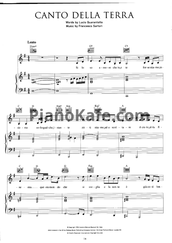 Ноты Andrea Bocelli - Canto della terra - PianoKafe.com