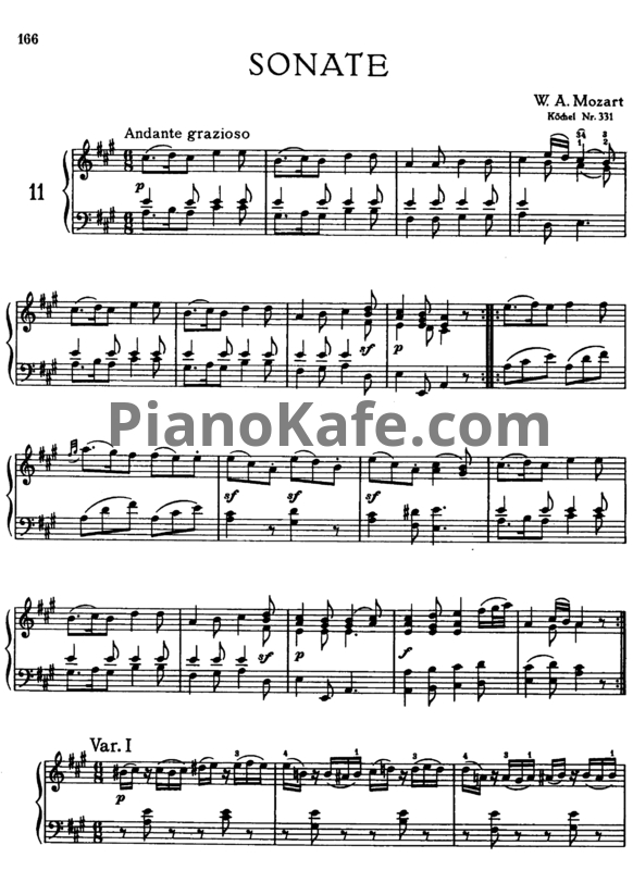 Ноты В. Моцарт - Соната №11 ля мажор (К. 331) - PianoKafe.com