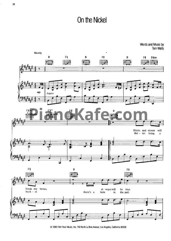 Ноты Tom Waits - On the Nickel - PianoKafe.com